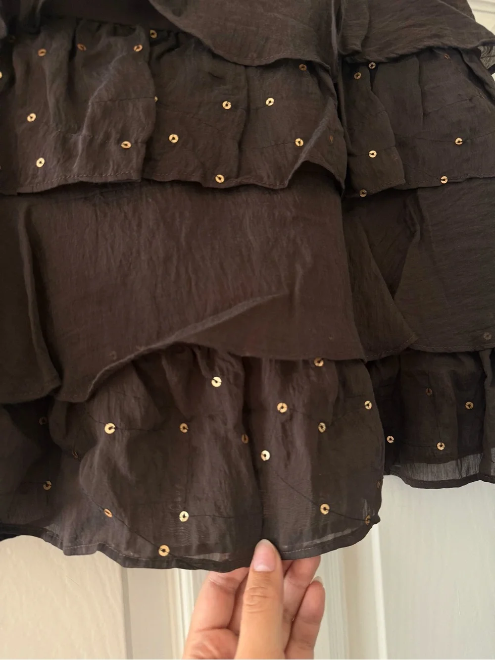 BNWT Zara Brown Ruffle Sequin Mini Skirt